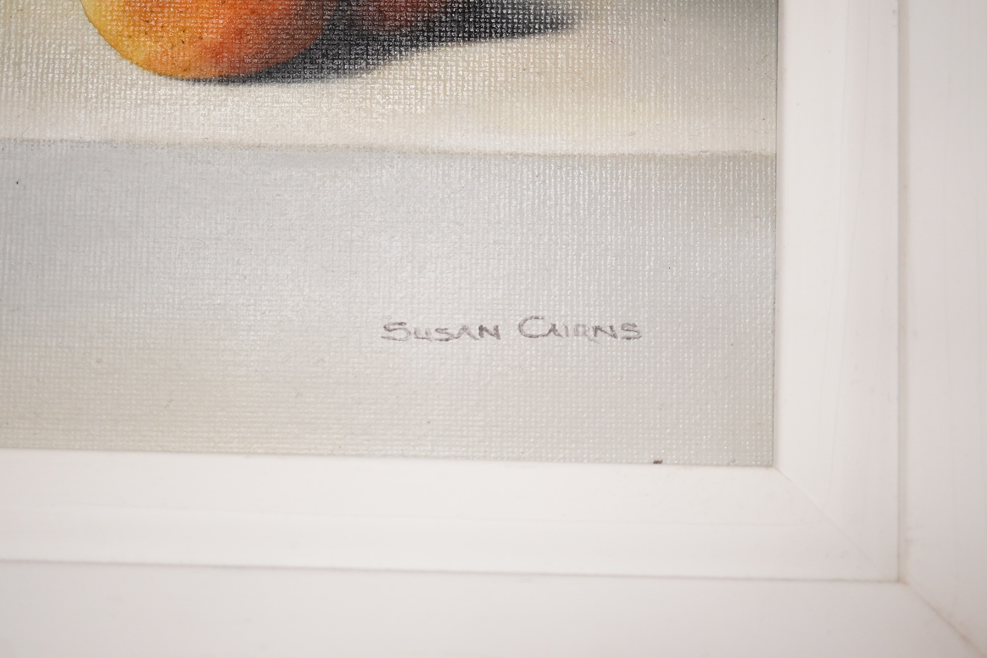 Susan Cairns (Irish), pair of oils on board, Still lifes of fruit and vessels, each signed, 24 x 35cm. Condition - good